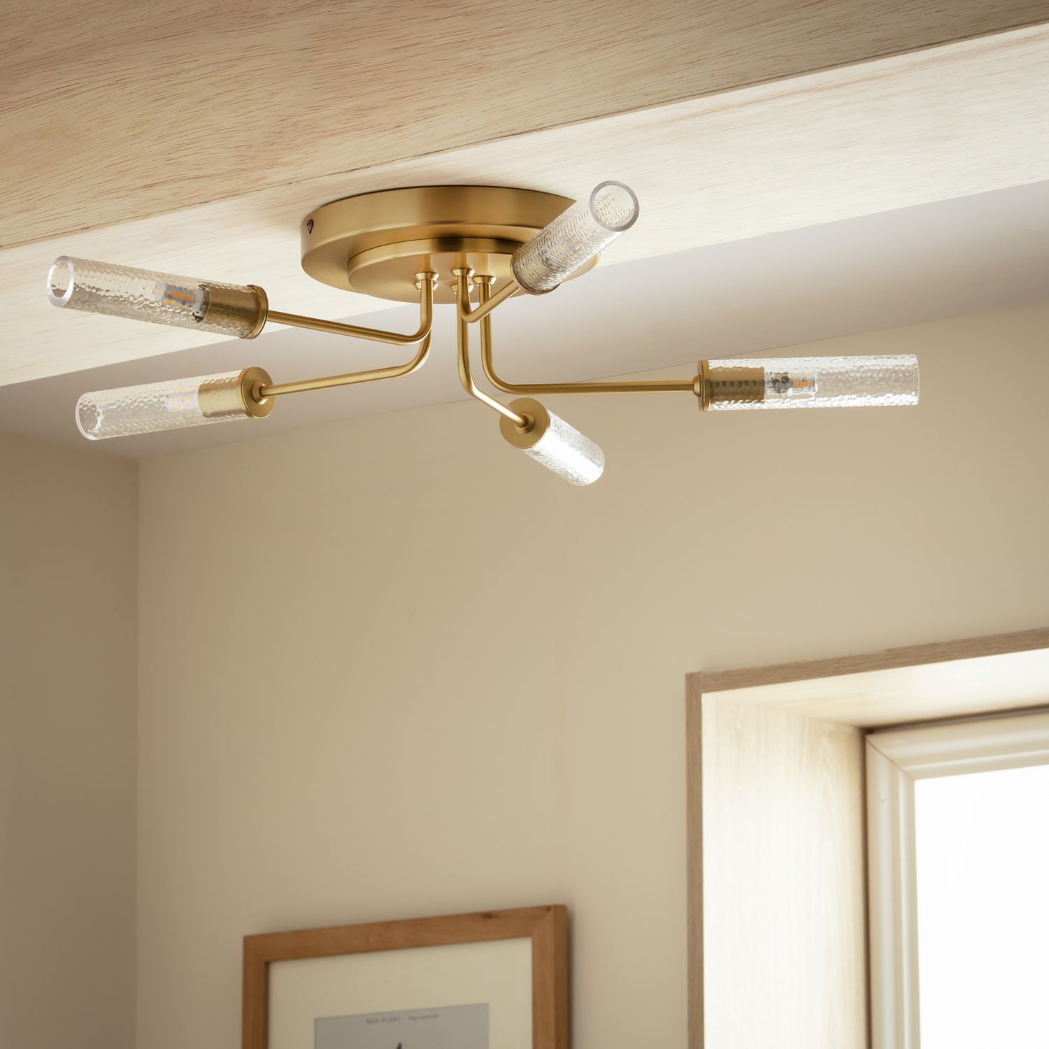 Habitat hammered glass semi flush ceiling light brass, UK version