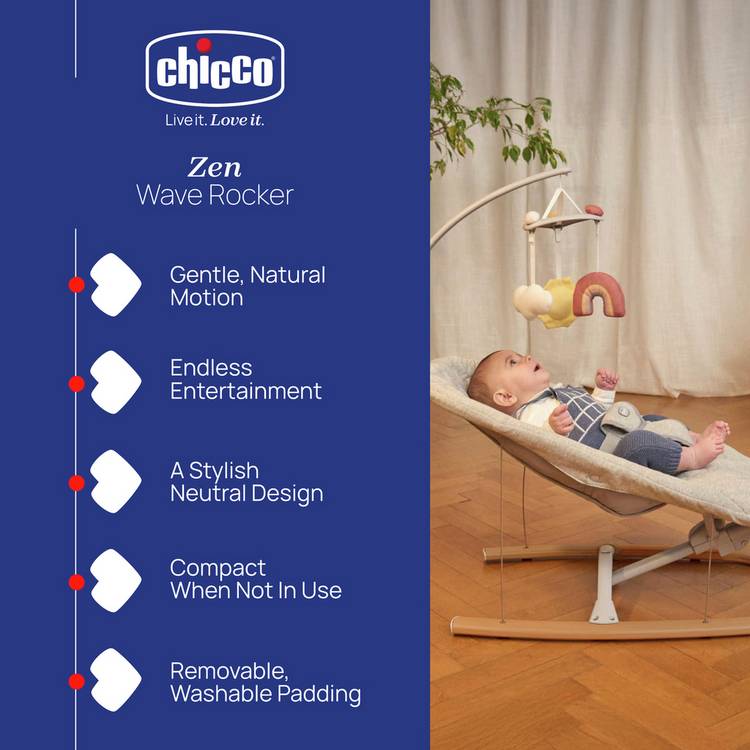 Chicco Zen Wave Rocker baby bouncer wooden grey - British product