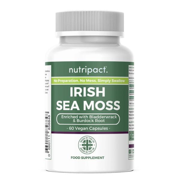 Nutripact sea moss capsules with bladderwrack and burdock root 60 caps, imported from the UK