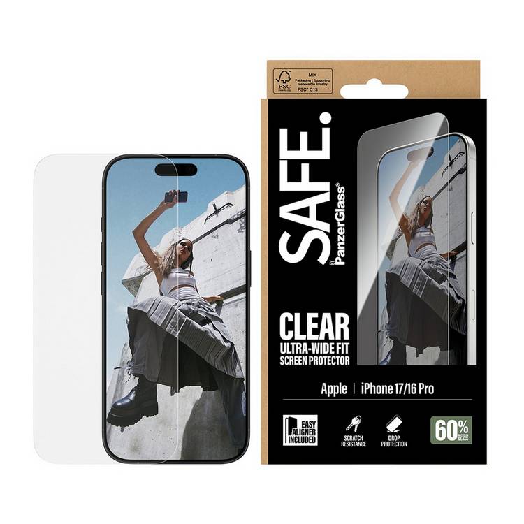 PanzerGlass SAFE screen protector for iPhone 17/16 Pro, imported from the UK