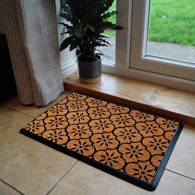 Mighty Mats doormat black geometric cut pile 40x60cm - British product