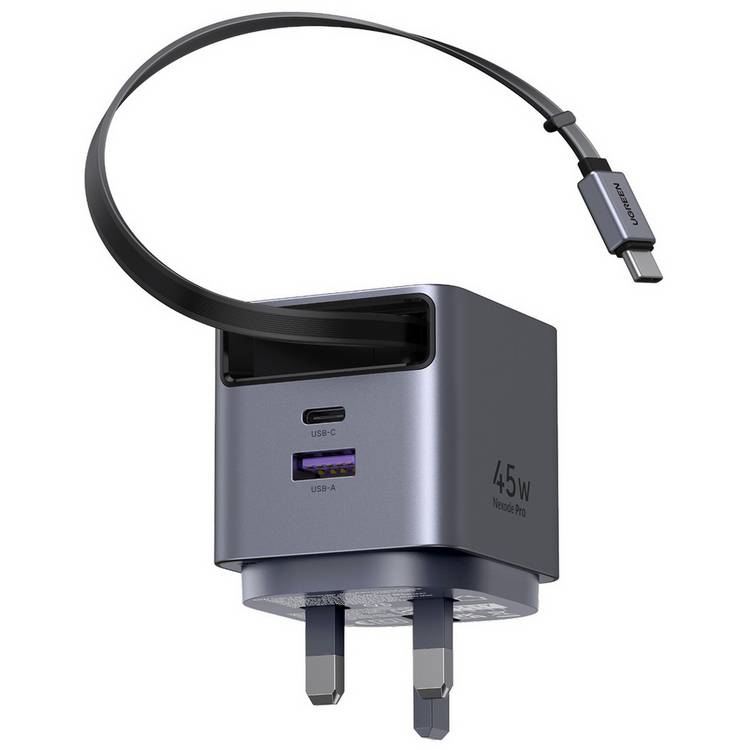 UGREEN 45W charger with retractable USB-C cable, imported from the UK