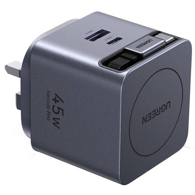 UGREEN 45W charger with retractable USB-C cable, imported from the UK