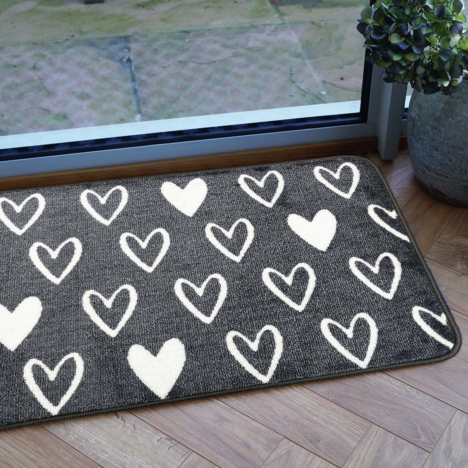 Mighty Mats doormat grey hearts 50x75cm, imported from the UK