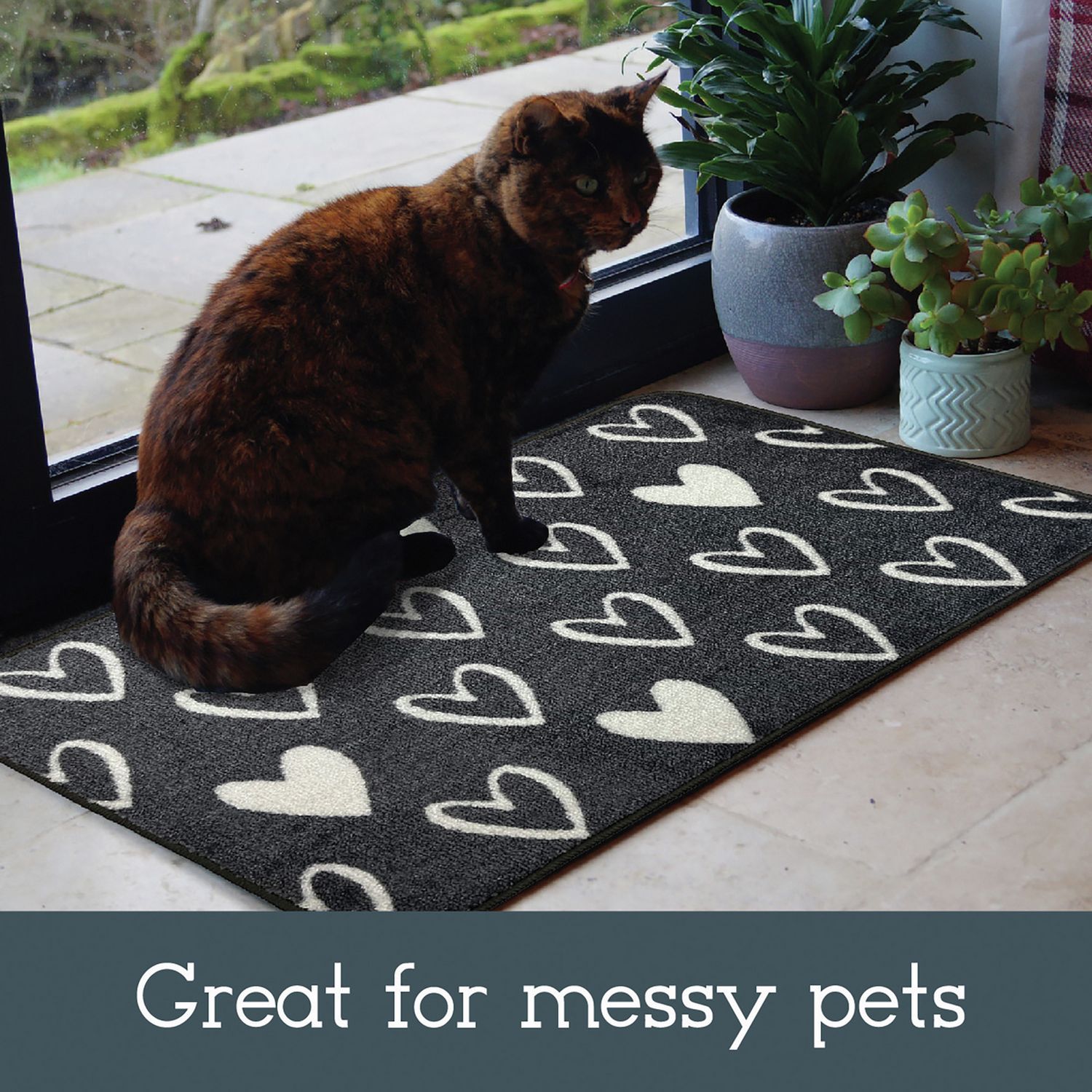 Mighty Mats doormat grey hearts 50x75cm, imported from the UK