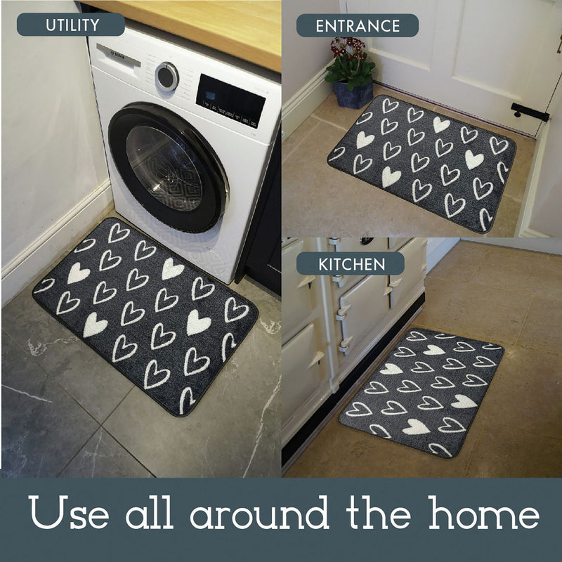 Mighty Mats doormat grey hearts 50x75cm, imported from the UK