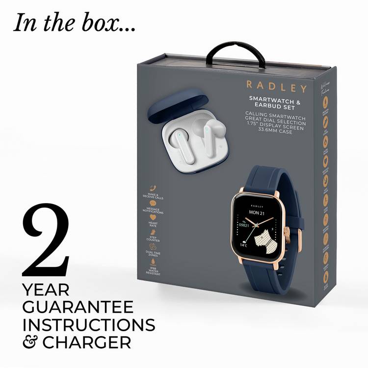 Radley navy smartwatch and earbud set, UK version