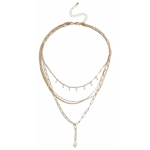 Liars & Lovers necklace gold tone pearl pendant multilayered, UK version