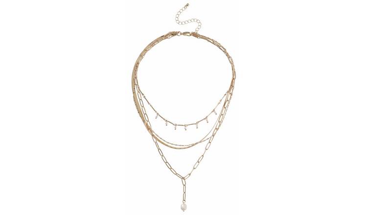 Liars & Lovers necklace gold tone pearl pendant multilayered, UK version