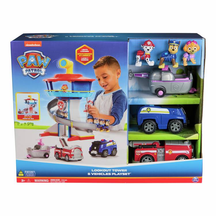PAW Patrol Lookout Tower playset with vehicles, imported from the UK
