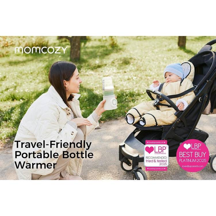 Momcozy portable bottle warmer with smart sensor technology, British product