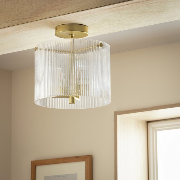Argos Home ribbed glass flush ceiling light in brass, UK version