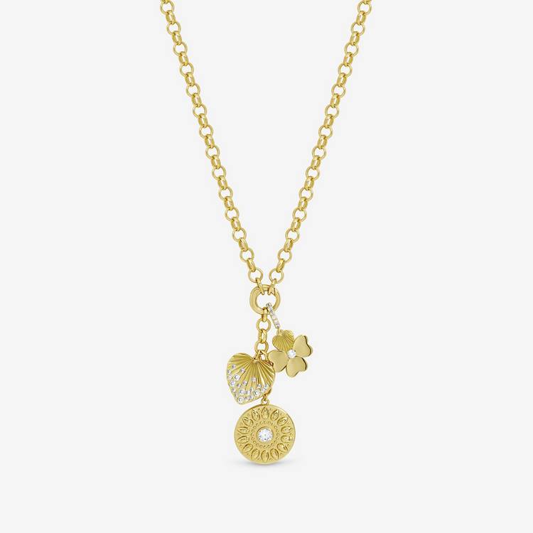 Inicio Gold Plated Multi Charm Necklace In Gift Pouch
