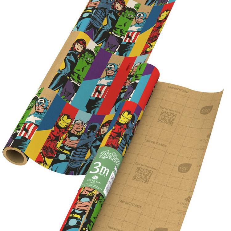 Eco Nature Marvel Avengers wrapping paper pack of 2 rolls (British brand)