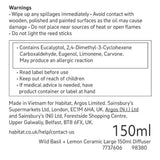 Habitat ceramic reed diffuser Wild Basil Lemon 150ml - British product
