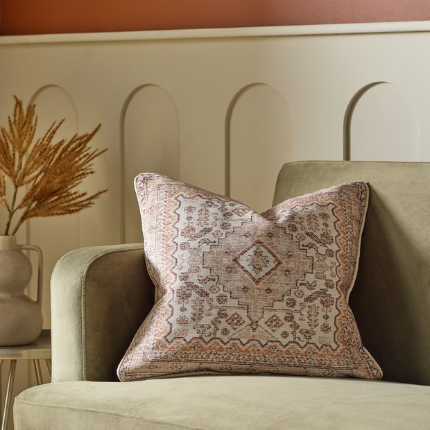 Habitat chenille cushion tapestry print cream 50x50cm, imported from the UK