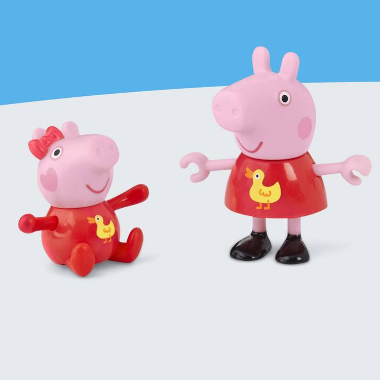 Peppa Pig toy set featuring Peppa and Evie in duck outfits - British product