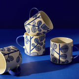 Habitat blue leaf stoneware mugs set of 4 - British product