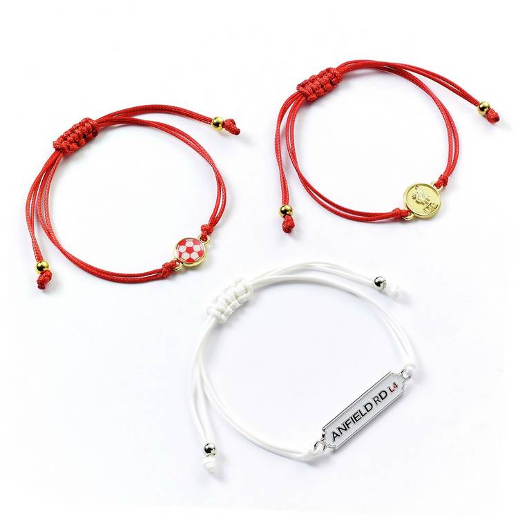 Liverpool FC friendship bracelet set with adjustable cord bracelets and team emblems, imported from the UK
