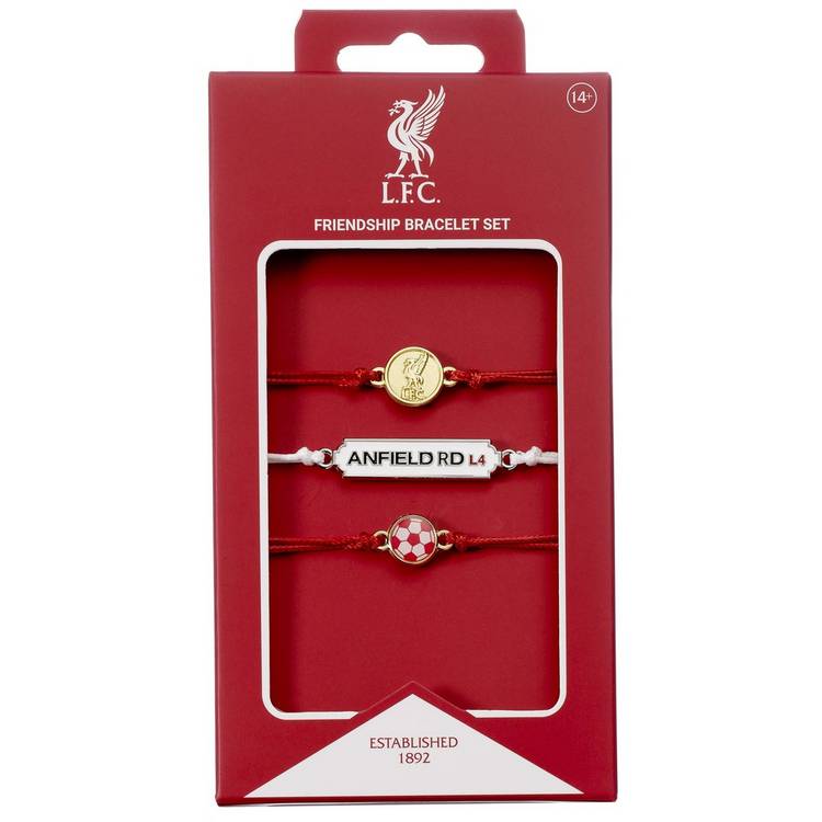 Liverpool FC friendship bracelet set with adjustable cord bracelets and team emblems, imported from the UK