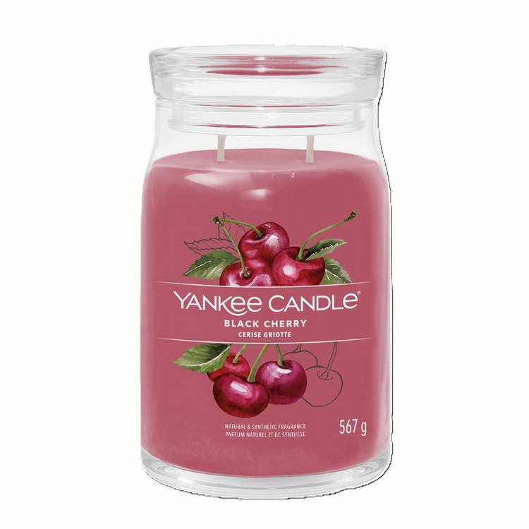 Yankee Black Cherry large scented candle with 80 hour burn time, imported from the UK