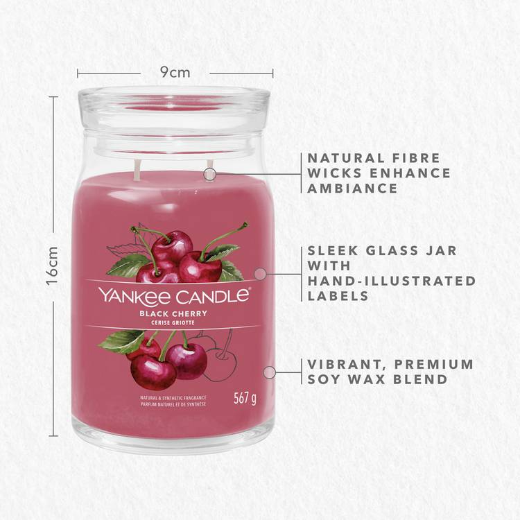 Yankee Black Cherry large scented candle with 80 hour burn time, imported from the UK