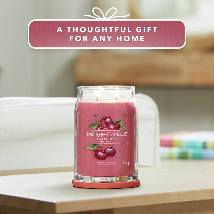 Yankee Black Cherry large scented candle with 80 hour burn time, imported from the UK