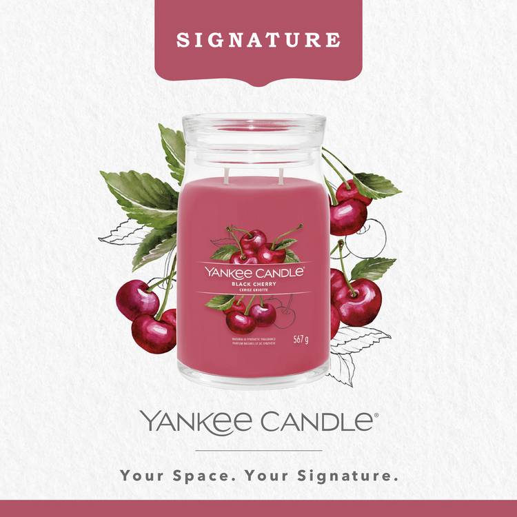 Yankee Black Cherry large scented candle with 80 hour burn time, imported from the UK