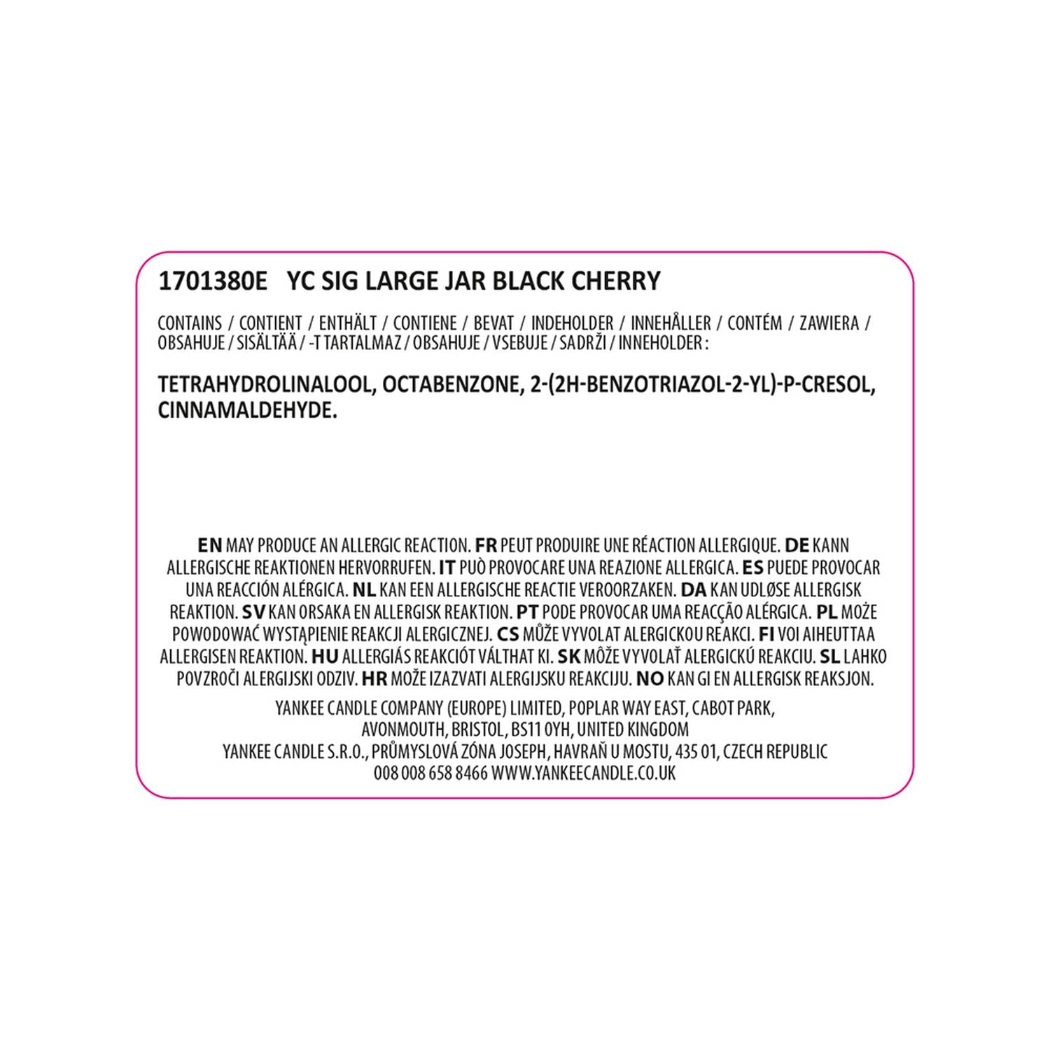 Yankee Black Cherry large scented candle with 80 hour burn time, imported from the UK