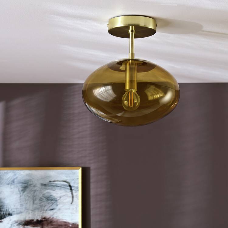 Habitat honey glass pendant light 24cm amber shade, imported from the UK