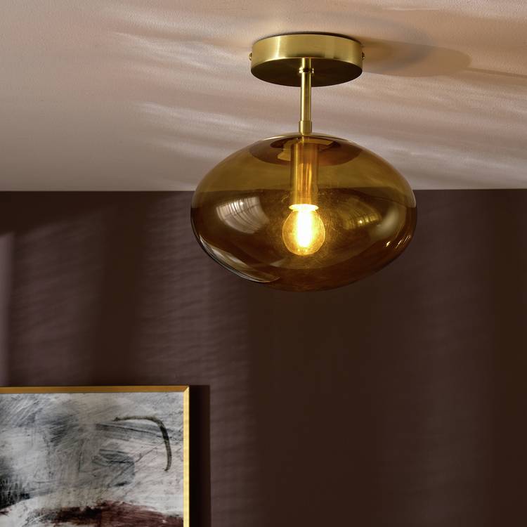 Habitat honey glass pendant light 24cm amber shade, imported from the UK