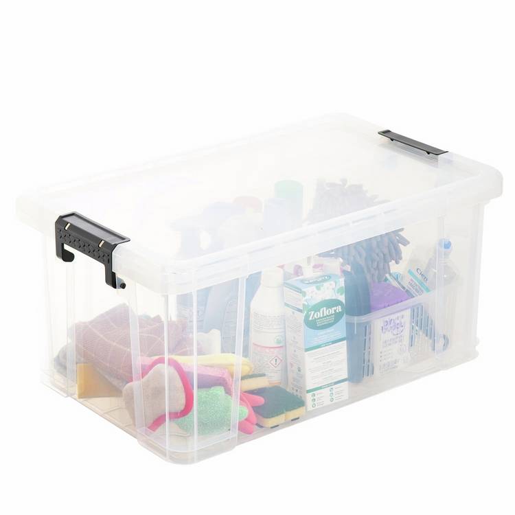 Strata Stackmaster 70L plastic storage box black, imported from the UK