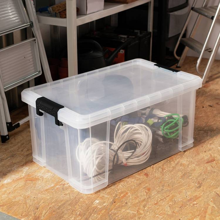 Strata Stackmaster 70L plastic storage box black, imported from the UK