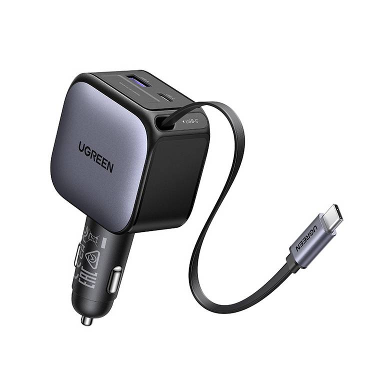 UGREEN 90W car charger with retractable USB-C cable (British brand)