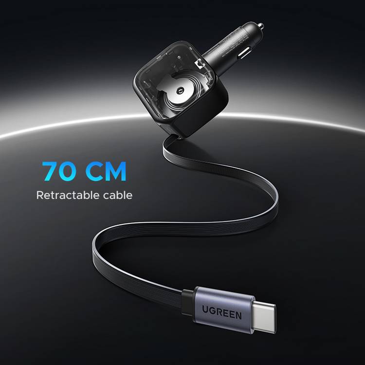 UGREEN 90W car charger with retractable USB-C cable (British brand)
