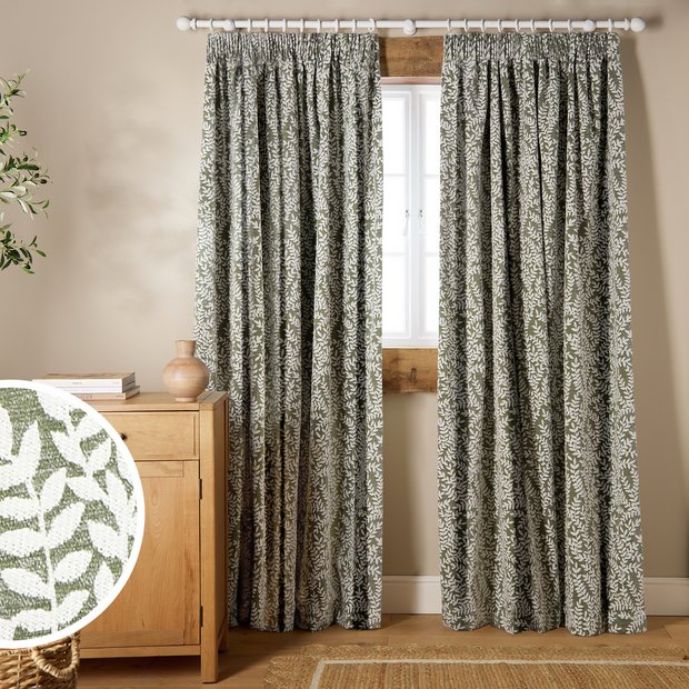 Argos Home green jacquard pencil pleat curtains 117x137cm (British brand)