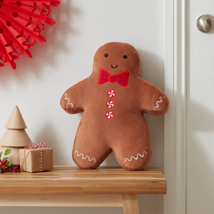 Catherine Lansfield gingerbread man cushion brown 37x28cm, imported from the UK