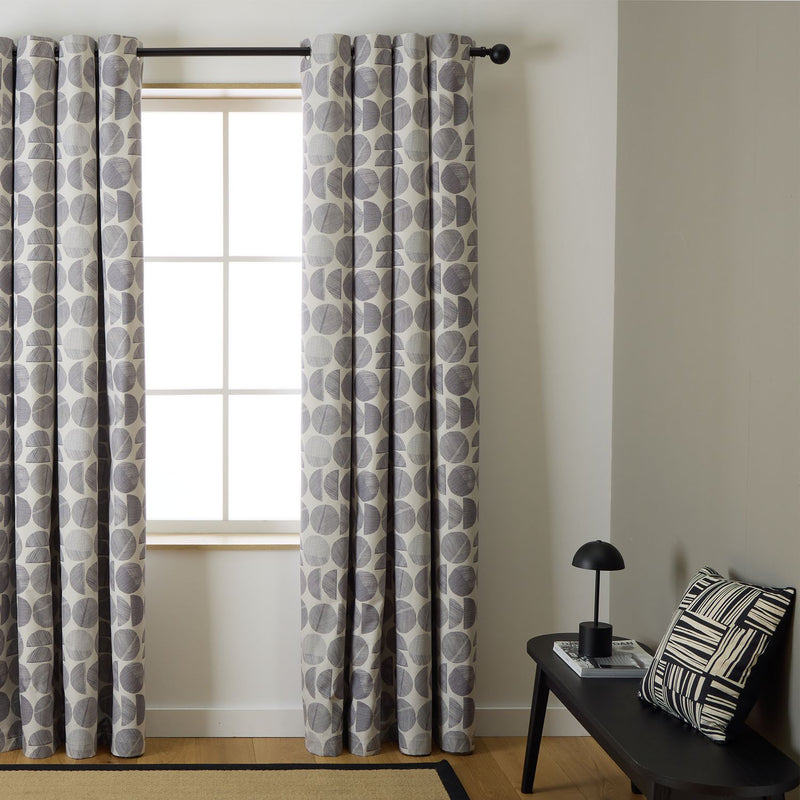 Habitat Geometric Circles Blackout Eyelet Curtains - Grey -168x229cm