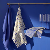 Habitat cotton tea towel set blue leaf design, imported from the UK