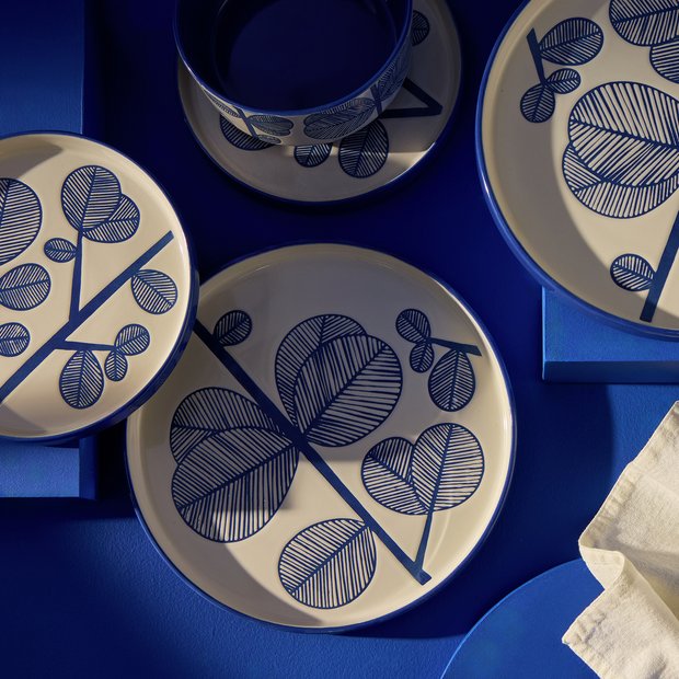 Habitat Blue Leaf 12-piece stoneware dinner set blue, UK version