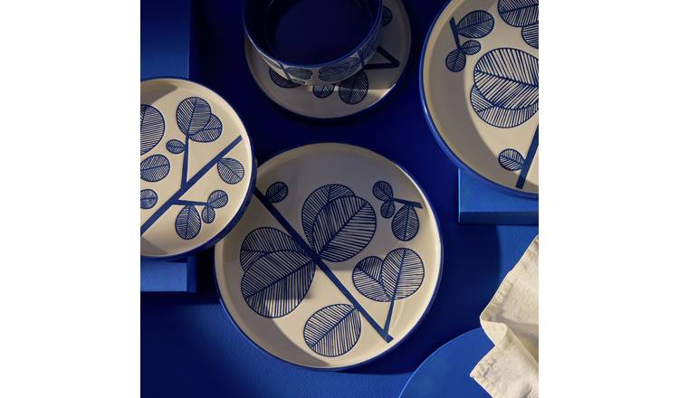 Habitat Blue Leaf 12-piece stoneware dinner set blue, UK version