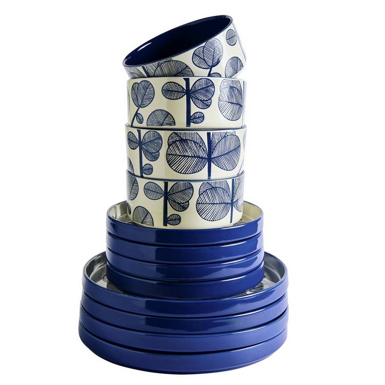 Habitat Blue Leaf 12-piece stoneware dinner set blue, UK version