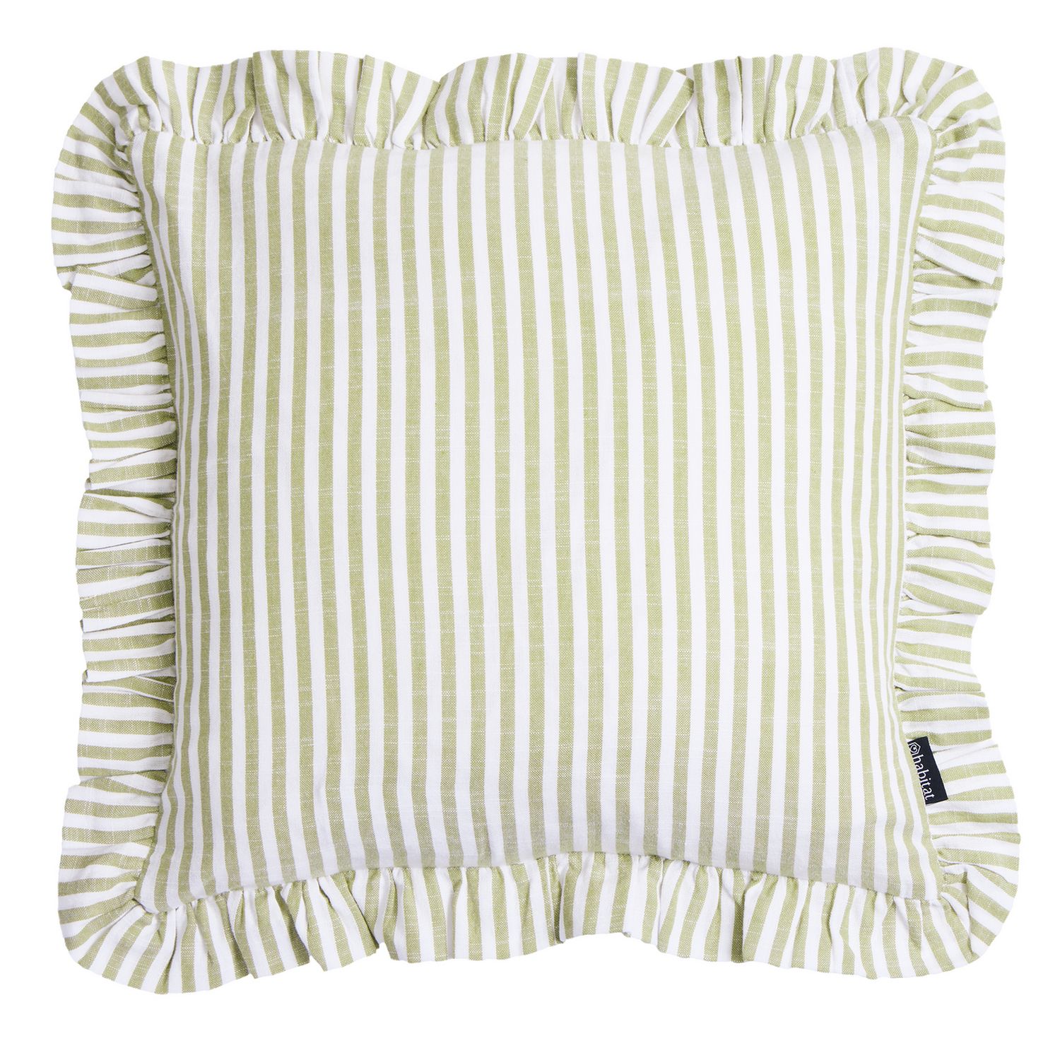 Habitat Stripe Ruffle Cushion - Olive - 43x43cm