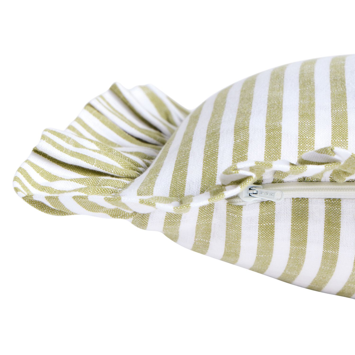 Habitat Stripe Ruffle Cushion - Olive - 43x43cm