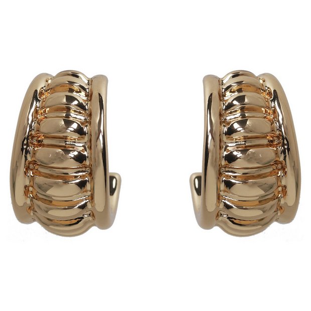 Liars & Lovers gold tone ribbed huggie hoop earrings - British product