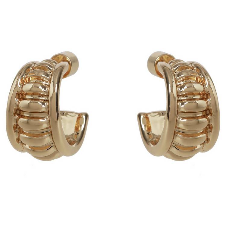 Liars & Lovers gold tone ribbed huggie hoop earrings - British product