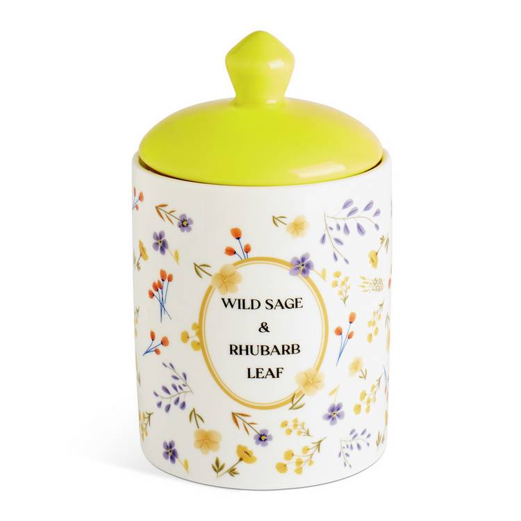 Argos Home wild sage rhubarb leaf candle, 43-hour burn (British brand)
