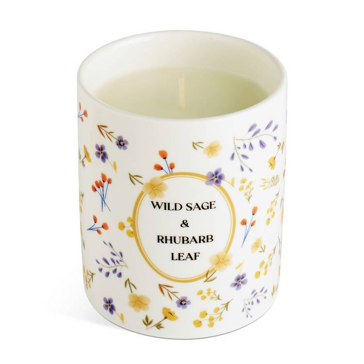 Argos Home wild sage rhubarb leaf candle, 43-hour burn (British brand)