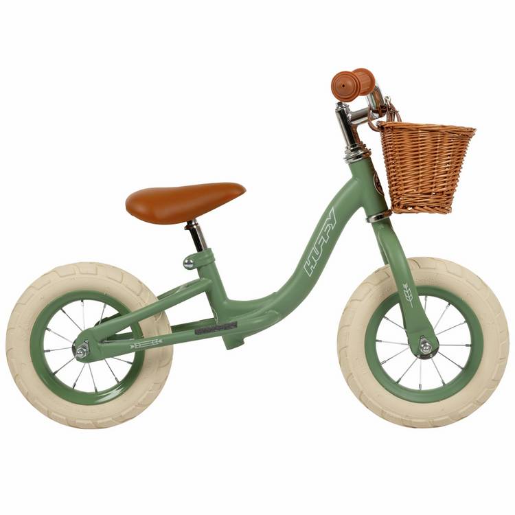 Huffy vintage balance bike matte green 10 inch, UK version