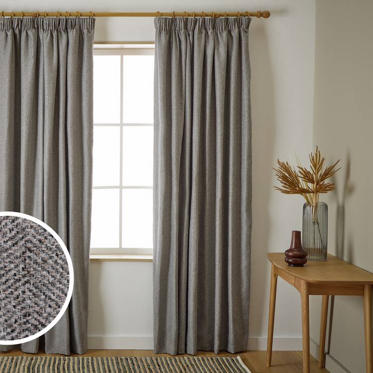 Habitat herringbone pencil pleat curtains grey 117x137cm - British product